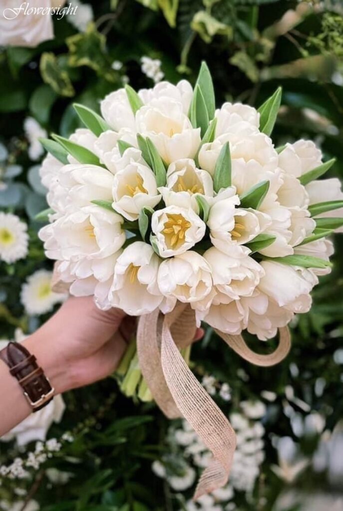 Bó hoa cưới tulip trắng thanh lịch cho cô dâu trong ngày cưới