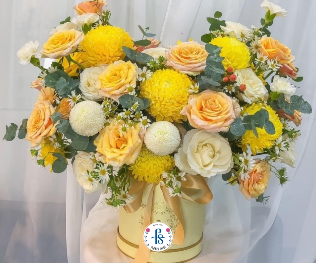 Giỏ hoa hồng vàng Sưởi ấm