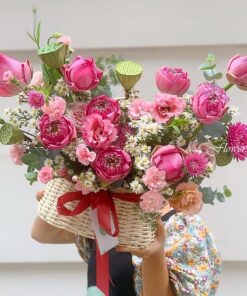 Giỏ hoa sen hồng Lửa tình yêu