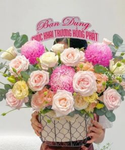 giỏ hoa tươi hoa hồng cúc mẫu đơn Bản hoà tấu