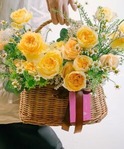 Giỏ Thuỷ chung Hoa hồng juliet vàng