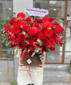 Giỏ hoa đồng tiền đỏ