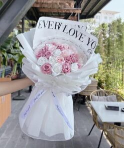 Bó hoa sáp 3 lớp màu hồng