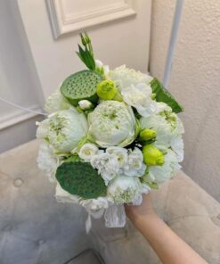 hoa cưới sen trắng xanh