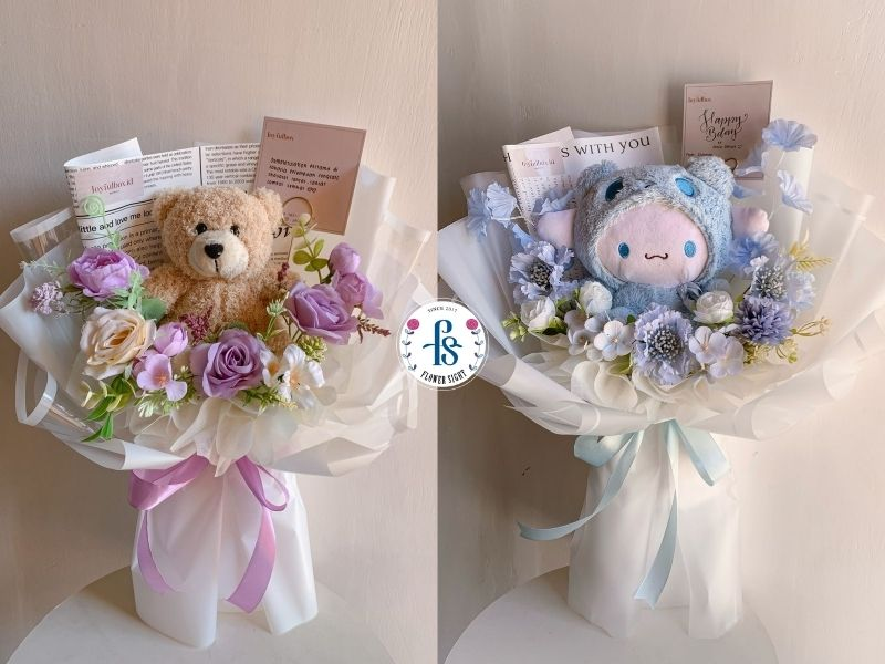 Bó hoa gấu hoạt hình