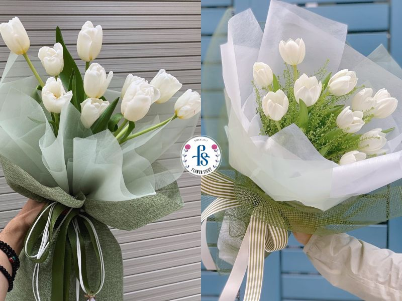 Bó hoa tulip trắng