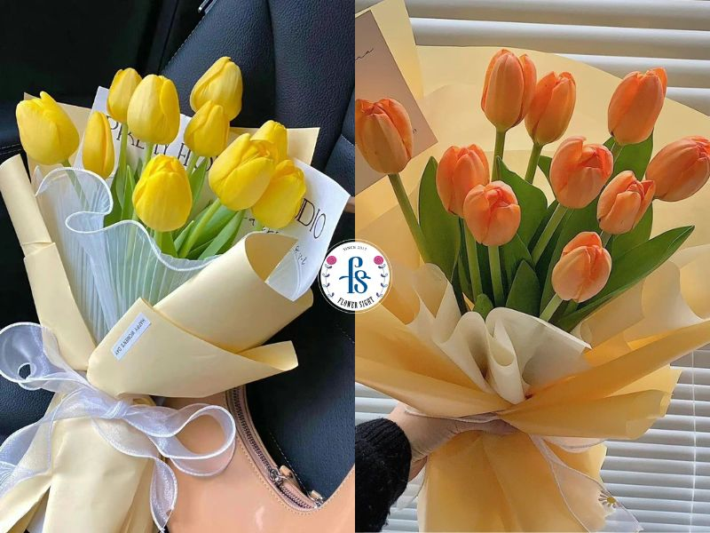 Màu vàng hoặc cam là lựa chọn được ưa chuộng nhất khi tặng bó hoa tulip cho phái mạnh