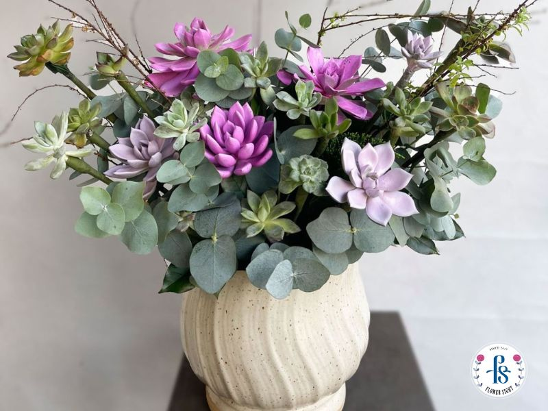 Giỏ hoa sen đá tone tím