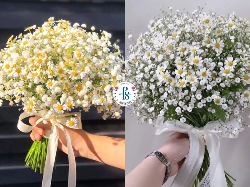 Hoa cúc họa mi cầm tay cho cô dâu