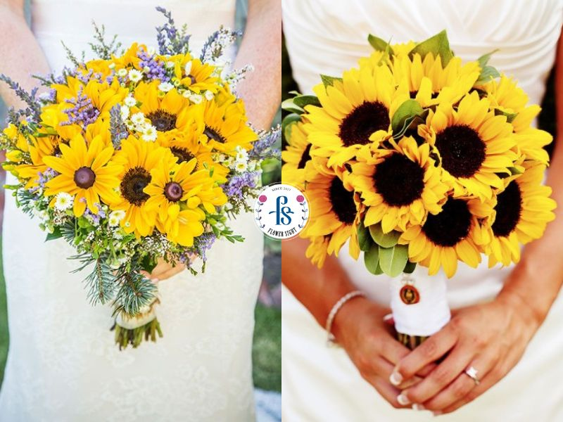 Hoa cưới cầm tay cô dâu Hướng dương