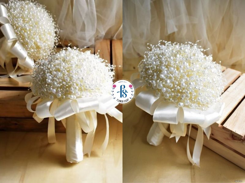 Hoa cưới cầm tay ngọc trai