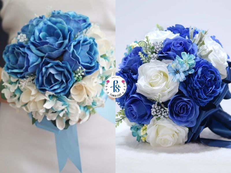 Hoa cưới cầm tay màu xanh