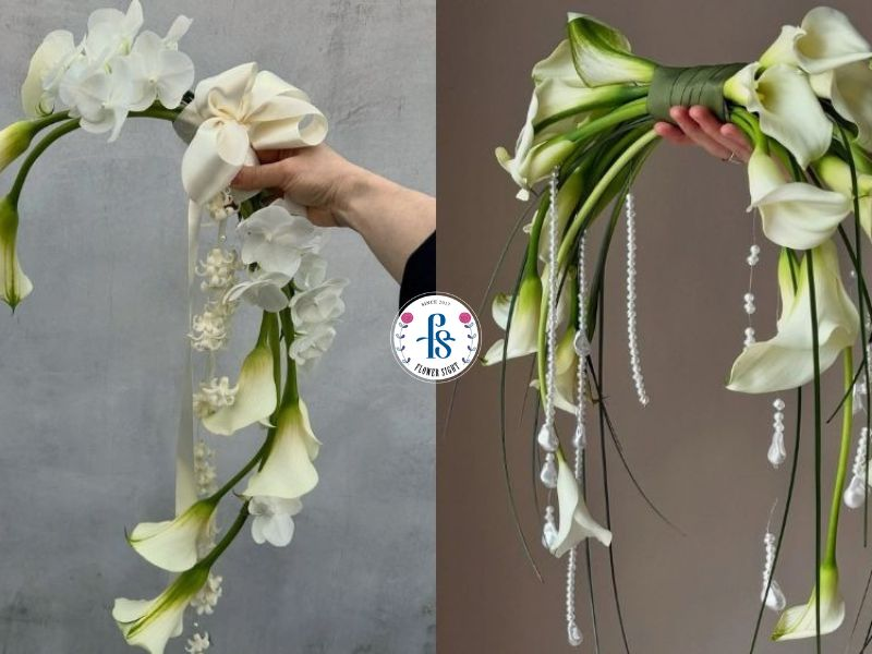 Bó hoa cưới dáng buộc lơi