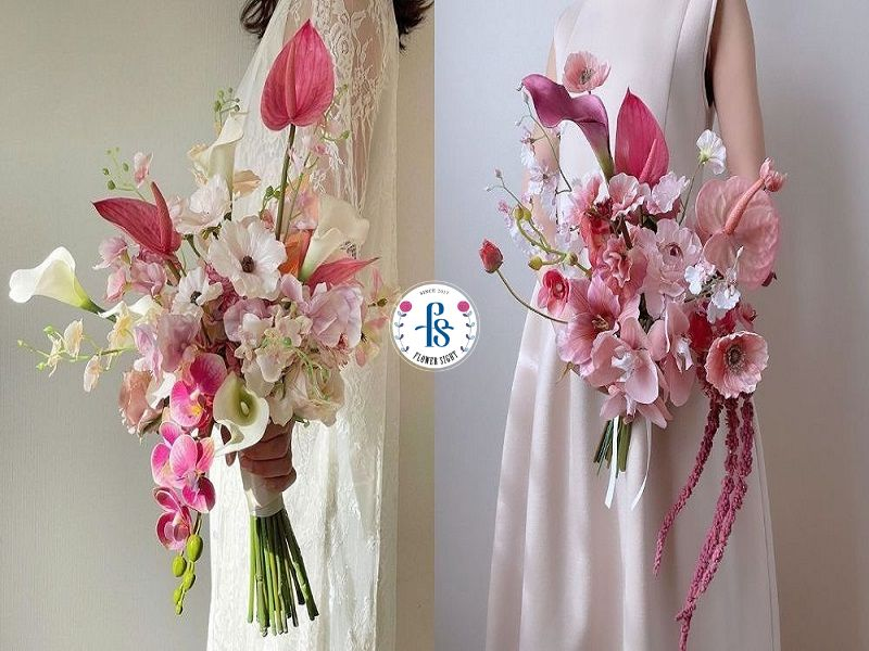 Hoa cưới cầm tay kết hợp nhiều cành