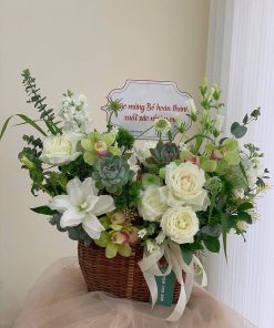 Giỏ Hoa Sen Đá Tia Sáng