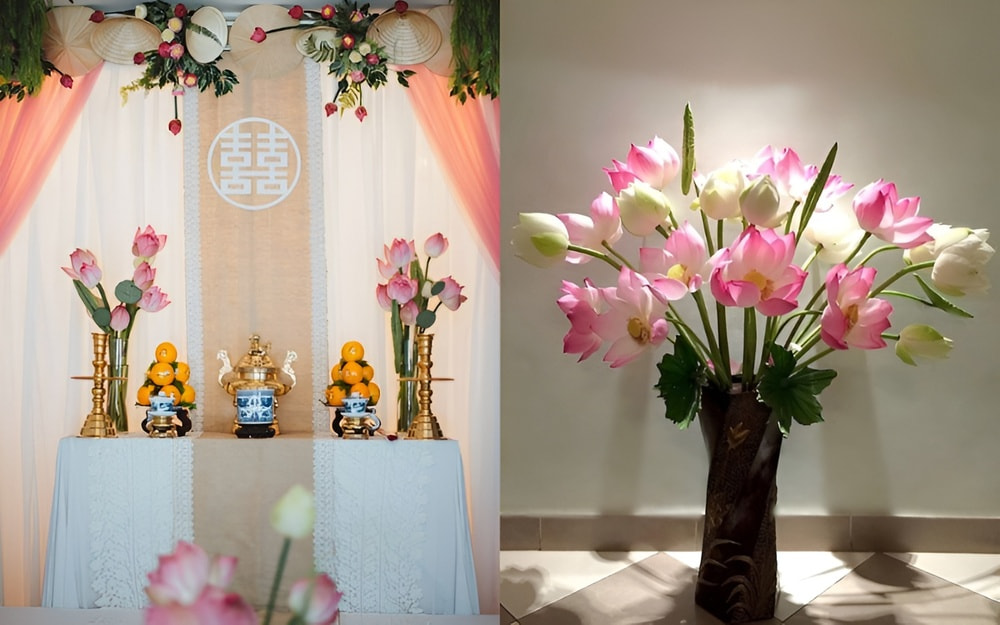 Top 15 Cách Cắm Hoa Cưới Bàn Thờ Ý Nghĩa, Chuẩn Phong Thủy Mẫu cắm hoa sen