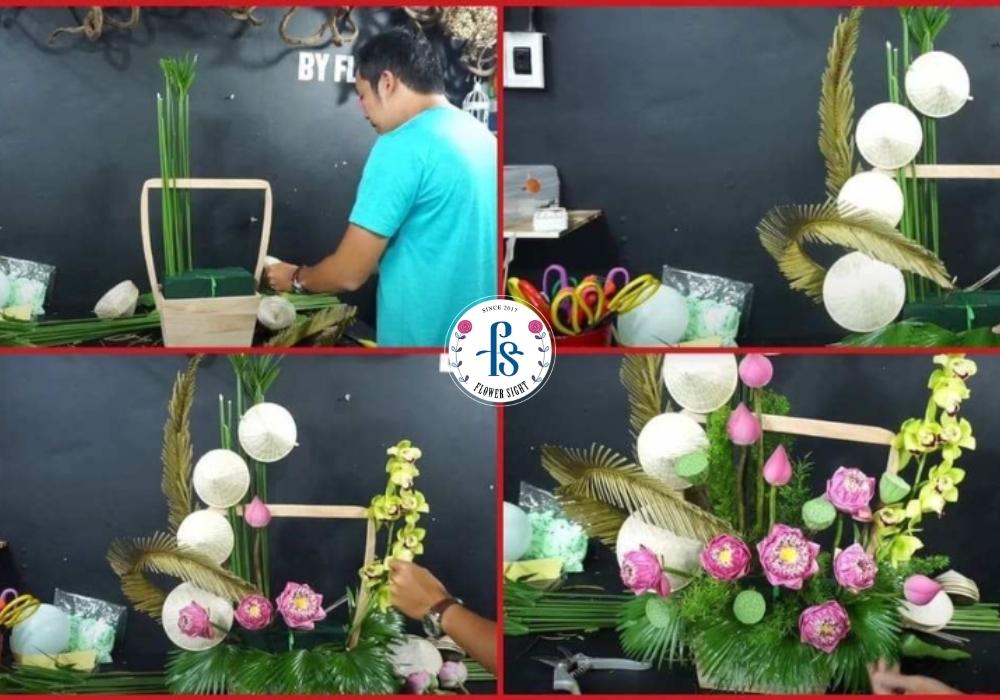 Cắm hoa trên nón lá